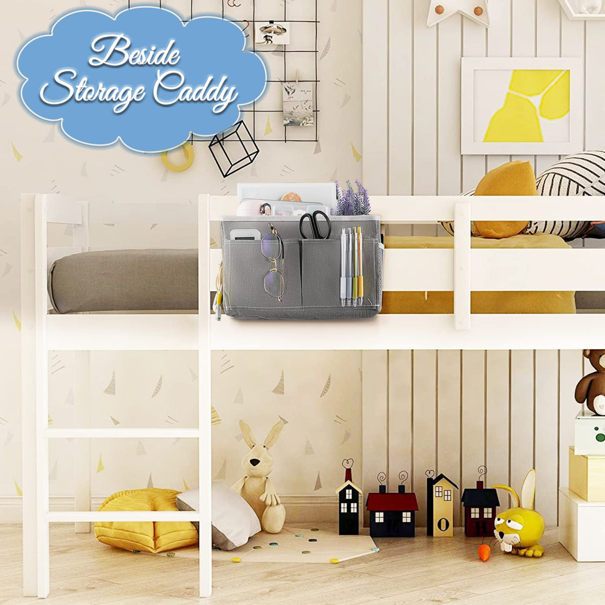 Retyion Bedside Hanging Storage Basket Headboards Bunk Beds Dorm Rooms Organizer Caddy for Storage (2Pack Grey) Retyion