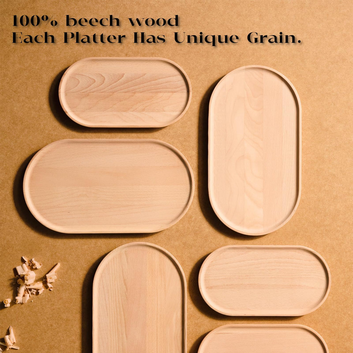 SMÖRLING Wooden Serving Tray, Set of 2 Beech Wood Serving Tray-Decorative Serving Trays Platter for Breakfast, Lunch, Dinner, Appetizers, Patio, Ottoman, Coffee Table, BBQ, Party –Great for Lap &Couch Haihomebest