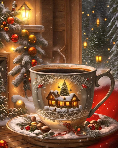 Christmas Coffee 5D Diamond Painting Kits for Adults,Mug Diamond Art Kits for Adults Beginner,DIY Full Round Drill Diamonds Dots Gem Art Kit for Adult,Home Wall Decor 12 x 16Inch