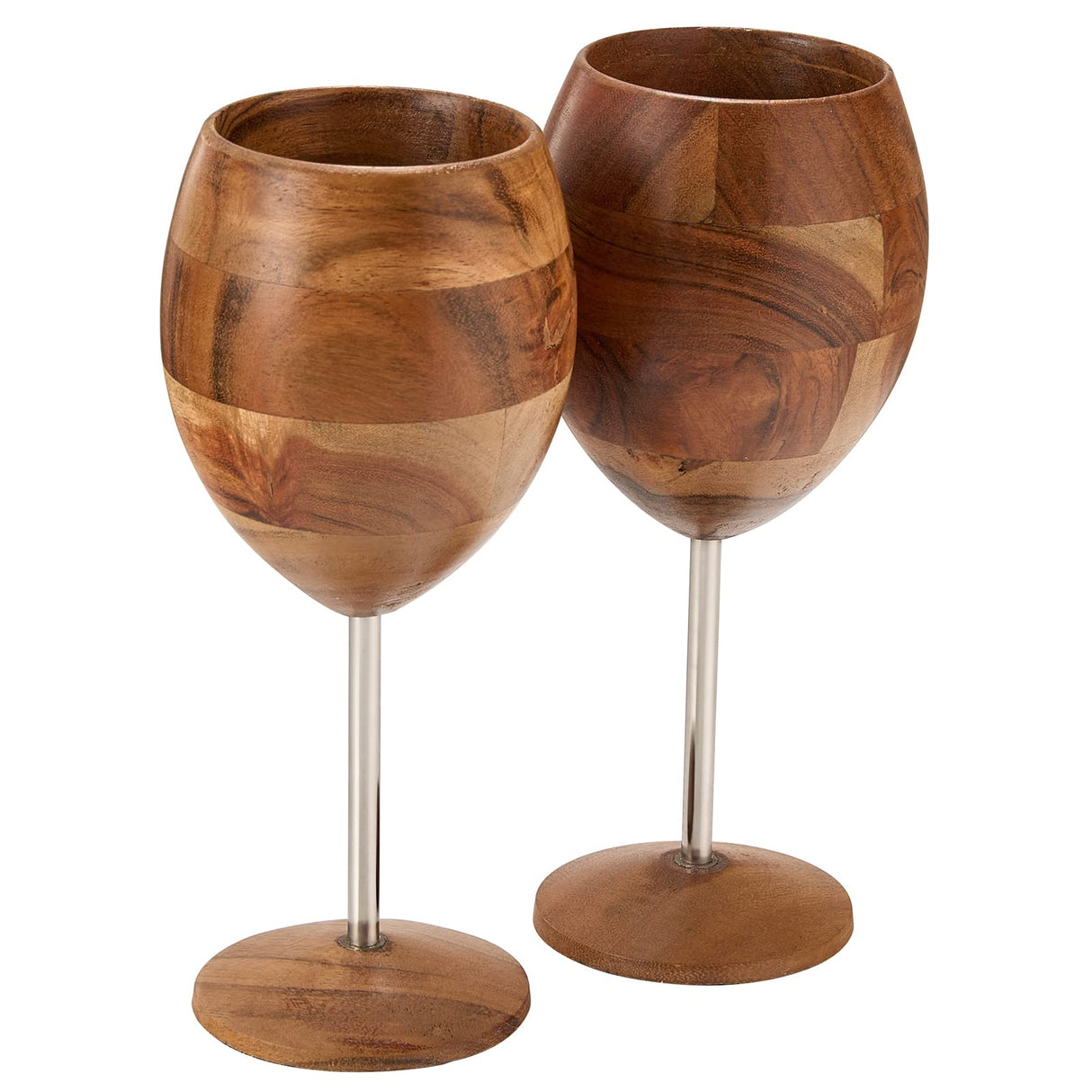 Designer Dark Acacia Wooden WUD Wine Glasses - Set of 2 - Wooden Wine Goblets Rustic Unique Cocktail, Champagne, Martini Natural Wood Glassware, Farmhouse Cup - Toasting Gifts For Him 12 oz GUTE
