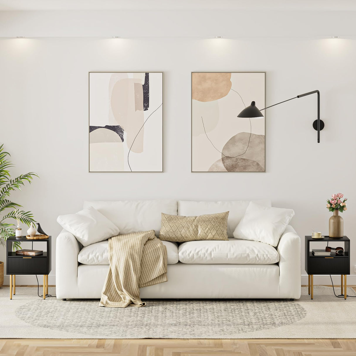 Aienvey Nightstand with Charging Station, Small Side Table, Modern Night Stand with Drawers, Bedside Table for Bedroom, Living Room End Table, Black Stripe Aienvey