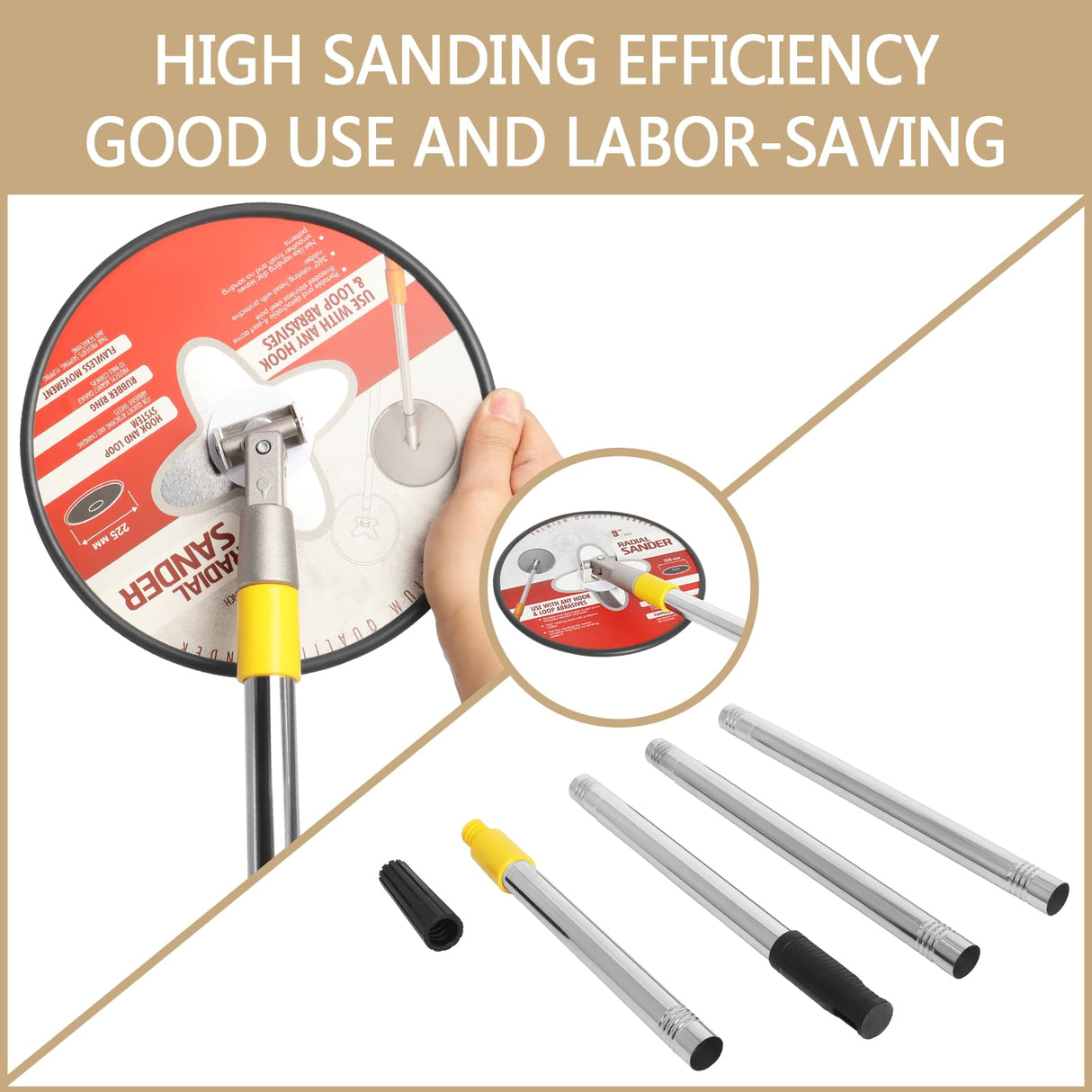 Pole Sander for Drywall, Radial Sander 9 Inch with Pole, Wall Sander for Painting Prep, 360 π«πππππ πΉπππππ Round Circular Hand Sanding Head for Dry Wall and Ceilings Podoy