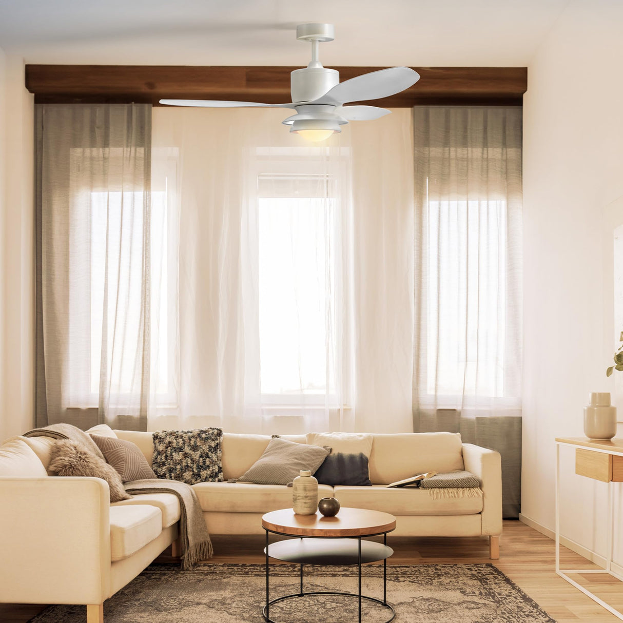 GLOBE Electric Oswald 48 in. Smart Ceiling Fan with LED Light, Energy Saving, Reversible Airflow, Remote Control, Whisper Quiet DC Motor, 6 Speeds, White GLOBE