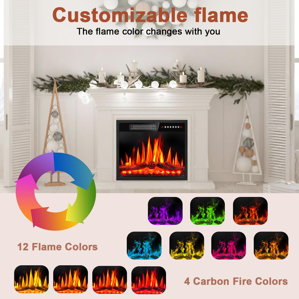 PRETZI 23 inch Electric Fireplace Insert Heater, Recessed Mounted Fireplace with Remote Control & Touch Screen, Adjustable LED Flame Effects, Small Electric Stove for TV Stand, 750/1500W PRETZI