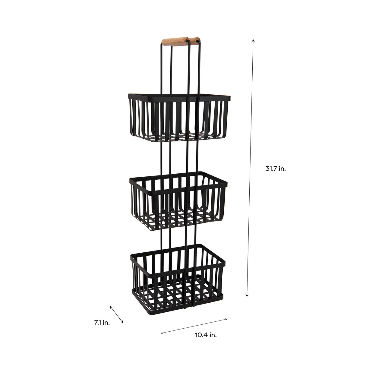Simplify 3 Tier Metal Spa Tower | Bamboo Handles | Decorative Shelving Unit | Baskets | Bathroom Storage | Toiletries | Towels | Soap | Black Simplify
