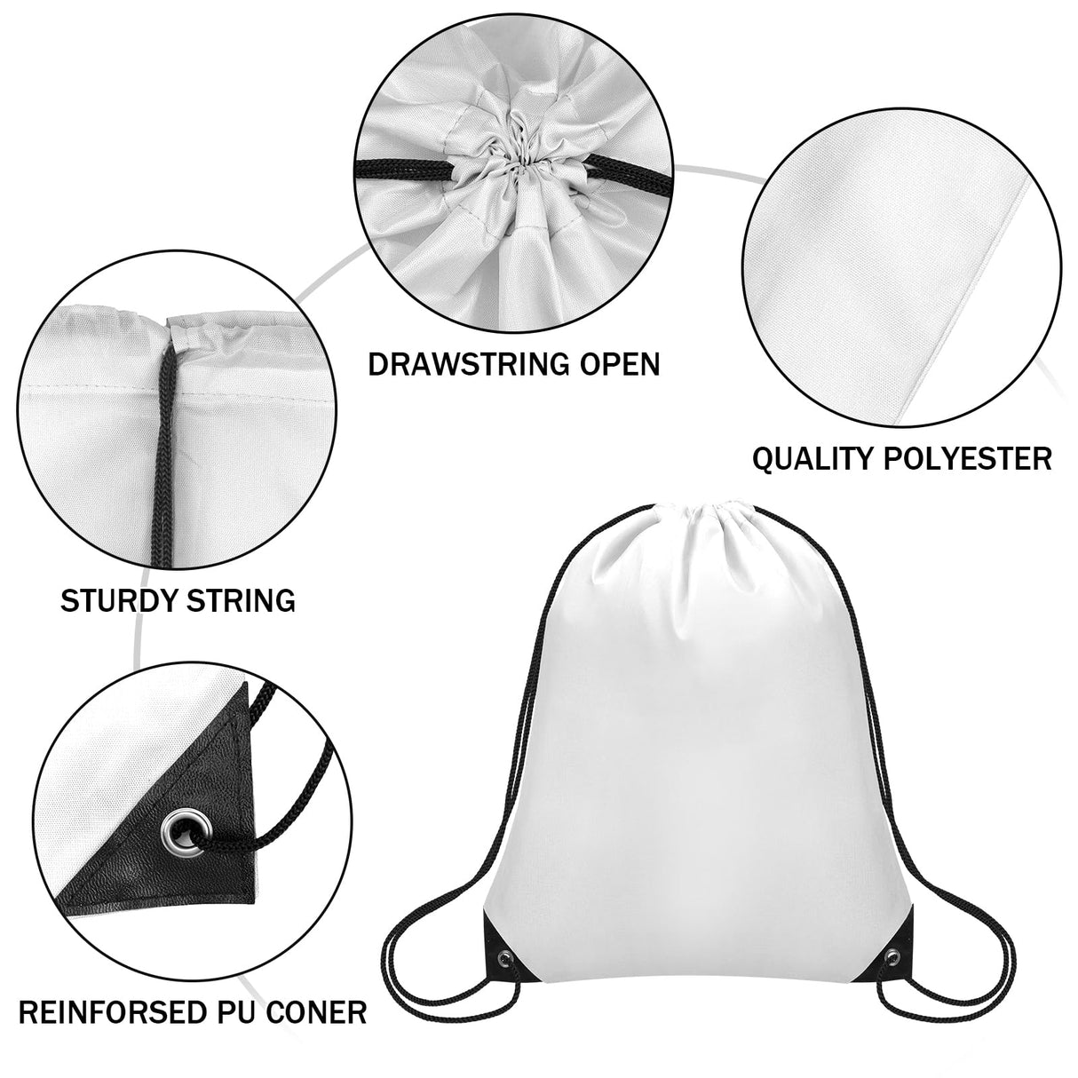 Grneric 10Pcs Drawstring Backpack Bulk Cinch Bag, Drawstring Bags Polyester for Gym Sports Beach Party Trip (White) Grneric