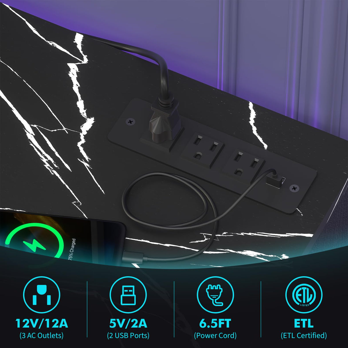 BREEZEHEAT 58inch Electric Fireplace TV Stand for 65'' TV-Entertainment Center with 18'' Fireplace and Led Light-TV Console with Glass Shelves, Power Outlets, Remote Control (Black Marble) BREEZEHEAT