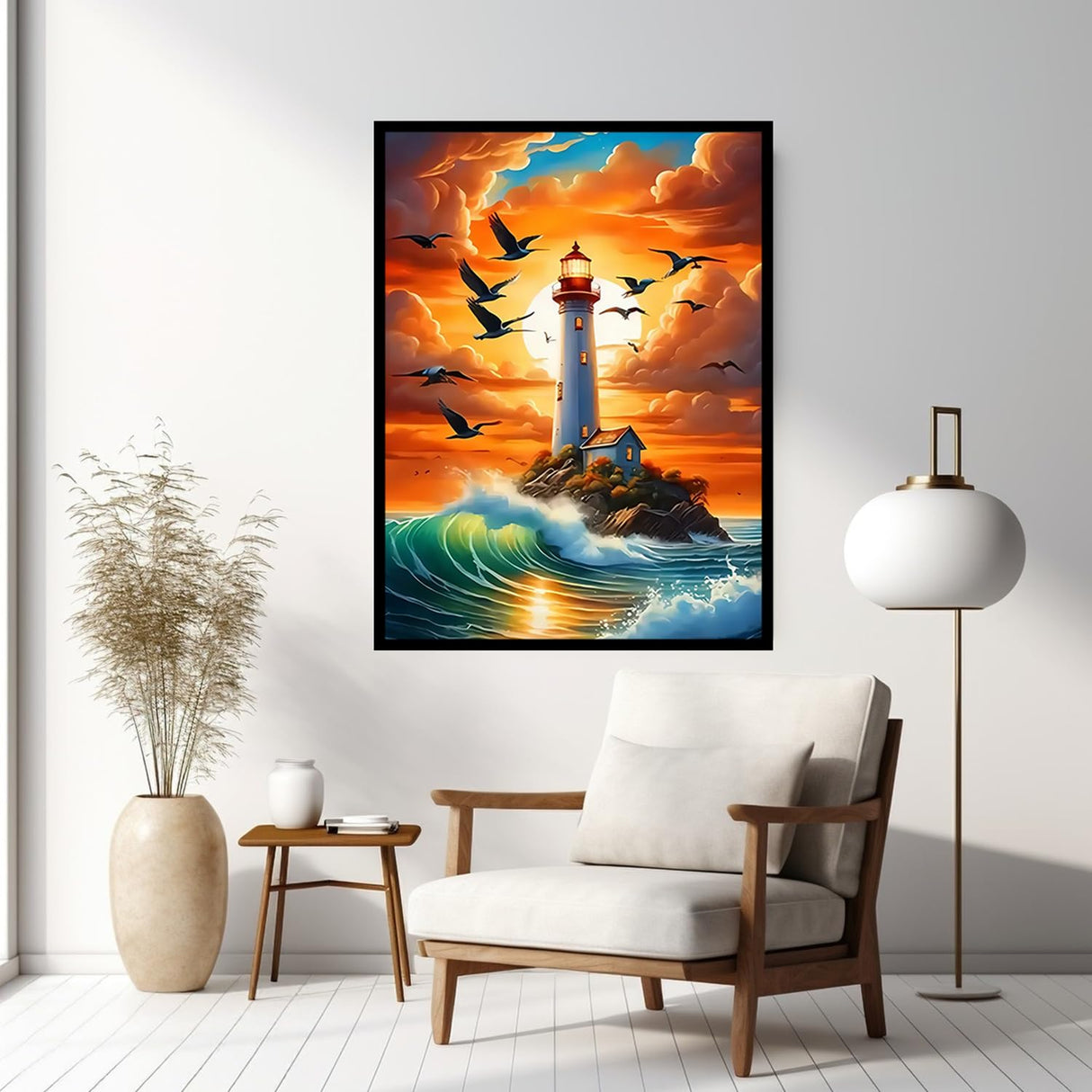 CHWGLFGG 5D Diamond Art Kits for Adults Beginners, Sunset Lighthouse Landscape Diamond Painting Kits, DIY Full Round Drill Paint by Diamonds Dot Gem Art for Adults, Home Wall Decor 12x16 Inch CHWGLFGG