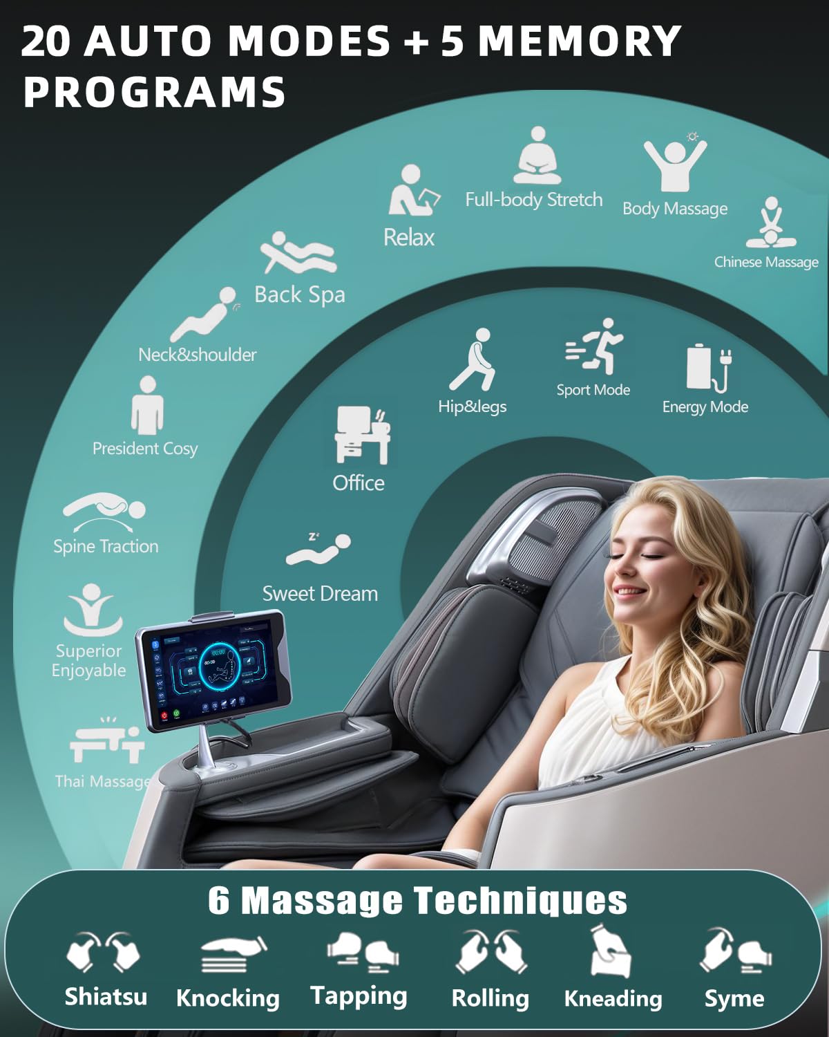 RelaxRelife Massage Chair Full Body, 4D Zero Gravity Massage Chairs, 20 Auto Modes, 11 Massage Technique, 40 Airbags Shiatsu Massage, APP Control with HiFi Bluetooth Speaker Grey RelaxRelife