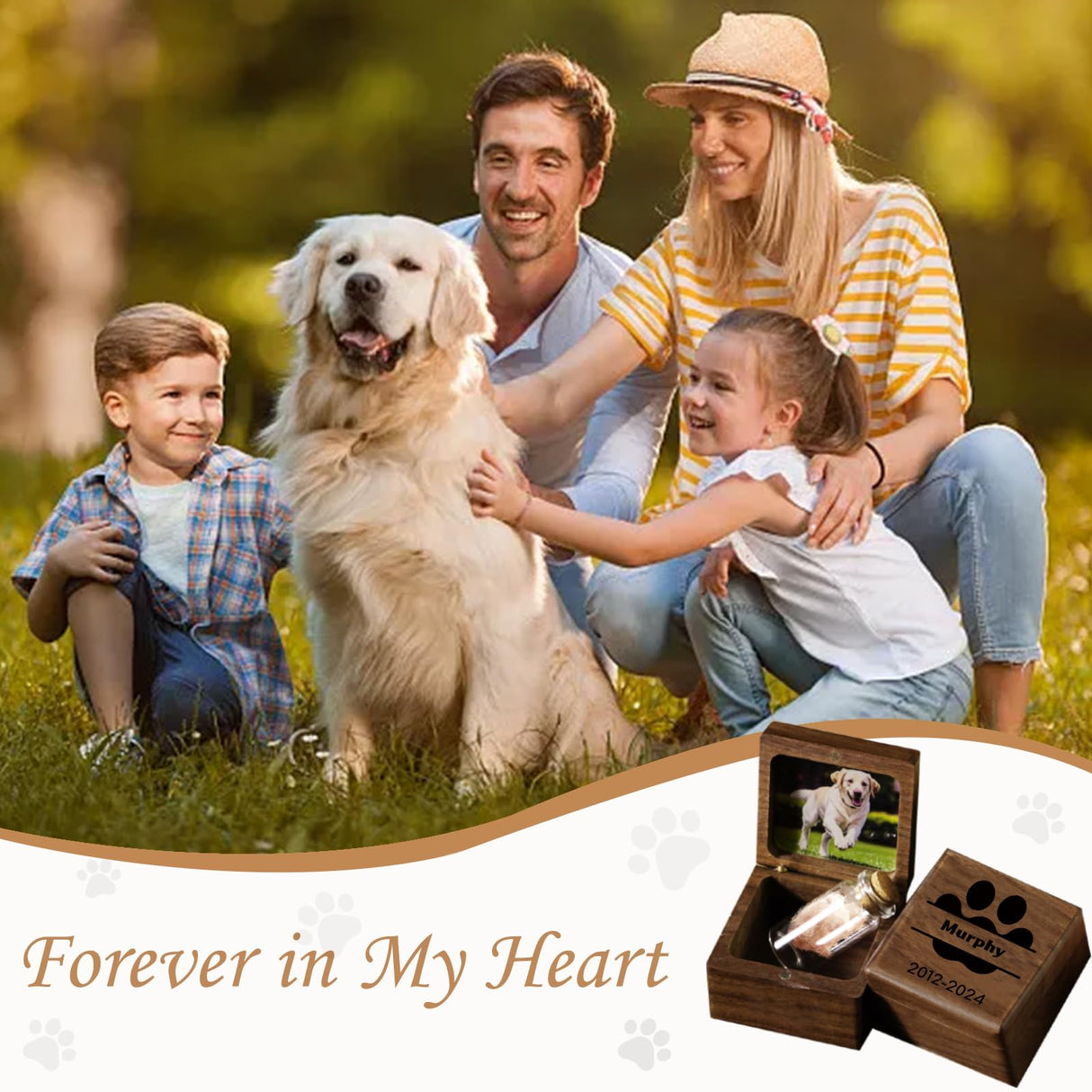 iDIY Personalized Dog Memorial Gifts, Pet Memorial Gifts for Dogs or Cats, Pet Hair Keepsake Box, Wooden Pet Fur Ashes Memorial Box, Pet Loss Sympathy Gift for Dogs Cats iDIY