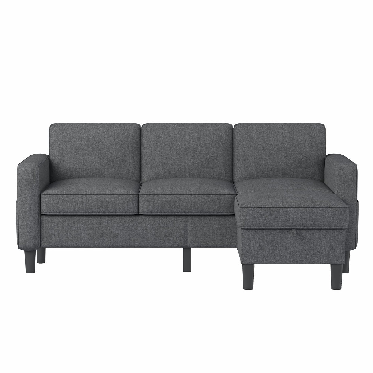 Sectional Sofa Couches for Living Room, Small Space Couch L-Shaped Sofa, 3 Seat Modern Sofas Convertible with Storage Ottoman for Small Space, Bedroom, Offices and Apartments, Dark Grey Grzyhem