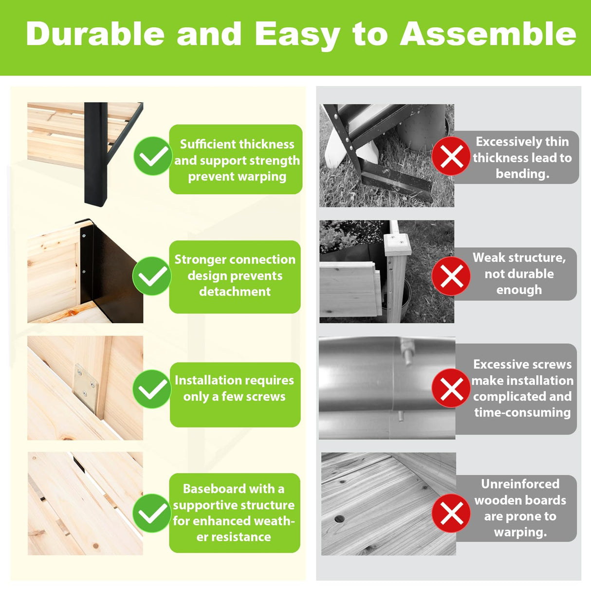 Hozeiee Raised Garden Bed with Legs, Metal & Wood Elevated Planter Box for Outdoor Plants, Vegetables, Flowers, Herbs, 4 Legs, 36(L) x18(W) x30(H) Inch Garden Bed for Outdoors Hozeiee