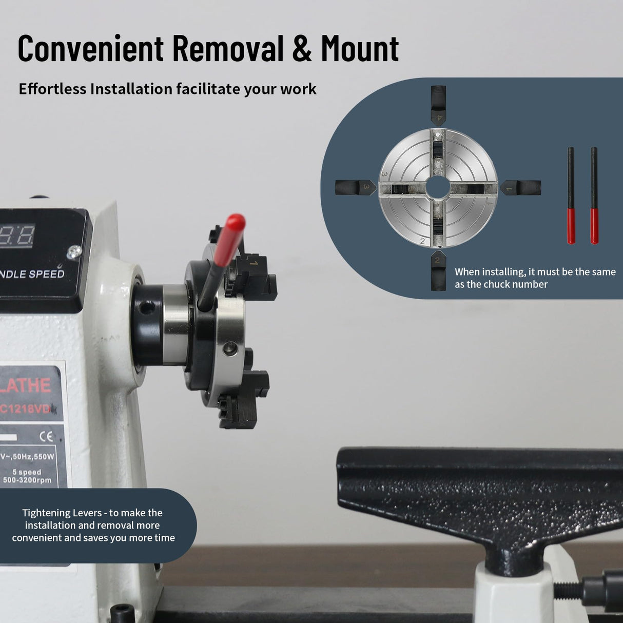 Wood Lathe Chuck,4-Inch 4-Jaw Lathe Chucks, Self-Centering Lathe Chucks for Woodturning with 1"x8TPI Thread HAowosi