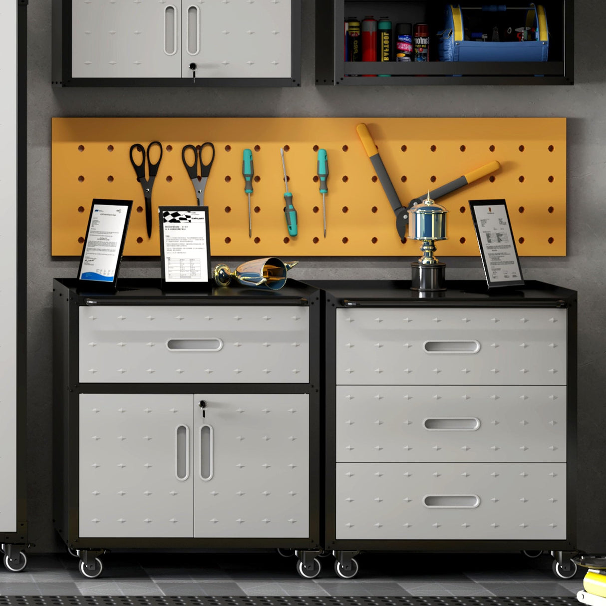 OPTYMIRA Metal Mobile Tool Storage Cabinet with Wheels,Heavy Duty Rolling Tool Cabinets for Garage,Metal Storage Cabinets with 2 Locking Doors and 1 Drawer,Assembly Required OPTYMIRA