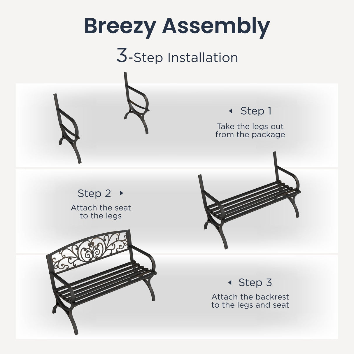 PHI VILLA 50" Garden Bench Outdoor Bench Patio Bench for Outdoors Metal Porch Steel Frame Furniture for Yard PHI VILLA