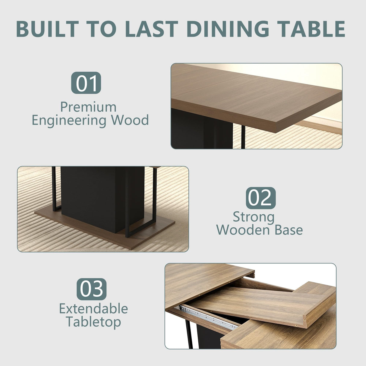 9-Piece Dining Table Set with 8 Upholstered Chairs, Rectangular Extendable Table Set for 8, Wood Dining Room Set for Kitchen Home, 78.74in (62.99in) Long Expandable Kitchen Table with 8 Chairs Henf