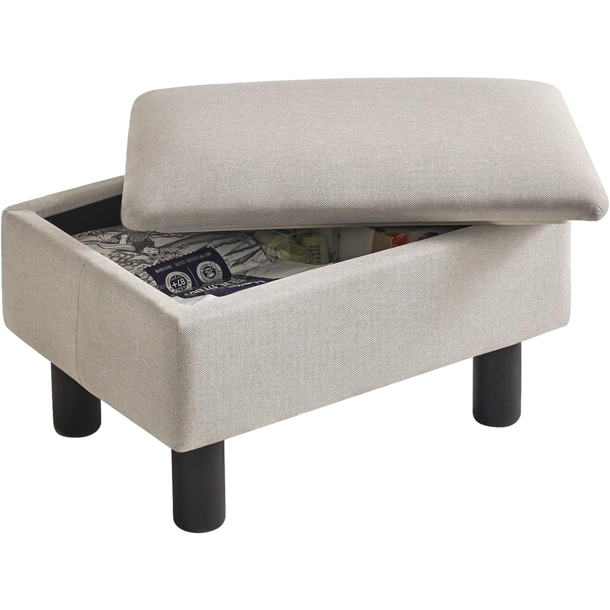 IBUYKE Storage Ottoman Footrest Stool with Linen Fabric, Rectangular, Flip Top Lid, Non-Slip Feet, Compact Design, Stylish and Functional, Linen RF-BD223 IBUYKE