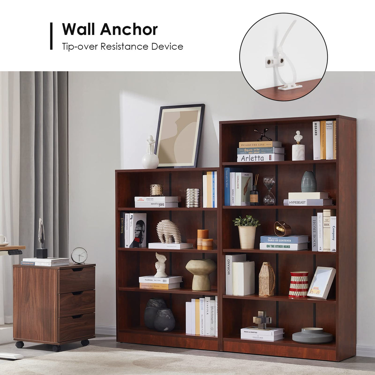 Farini Cherry Bookshelf 5 Shelf Office Bookcase 60 Inches Tall Modern Wood Bookshelf for Living Room Office Farini