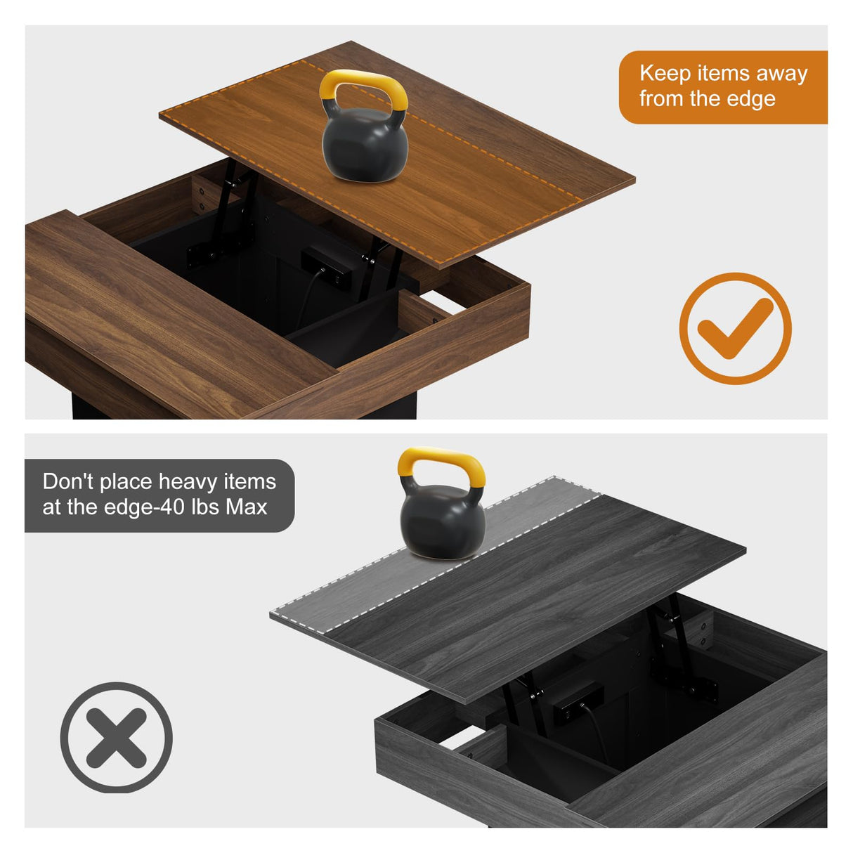 FABATO Lift Top Coffee Table with LED Light and Charging Station, 31.5 Inch Square Coffee Table with Hidden Storage, Modern Farmhouse Center Table for Living Room, Reception Dinning Room, Black Walnut FABATO