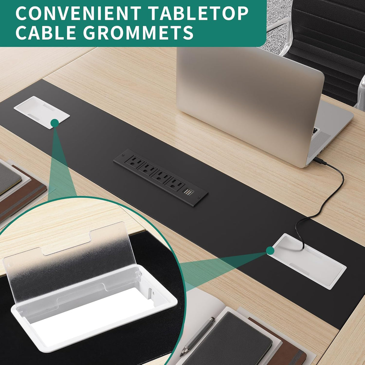 DWVO 6FT Conference Table, 70.8" Boat Shaped Meeting Table with Power Outlets & Rectangle Grommet, Modern Seminar Table for Office Conference Room, Boardroom Desk DWVO