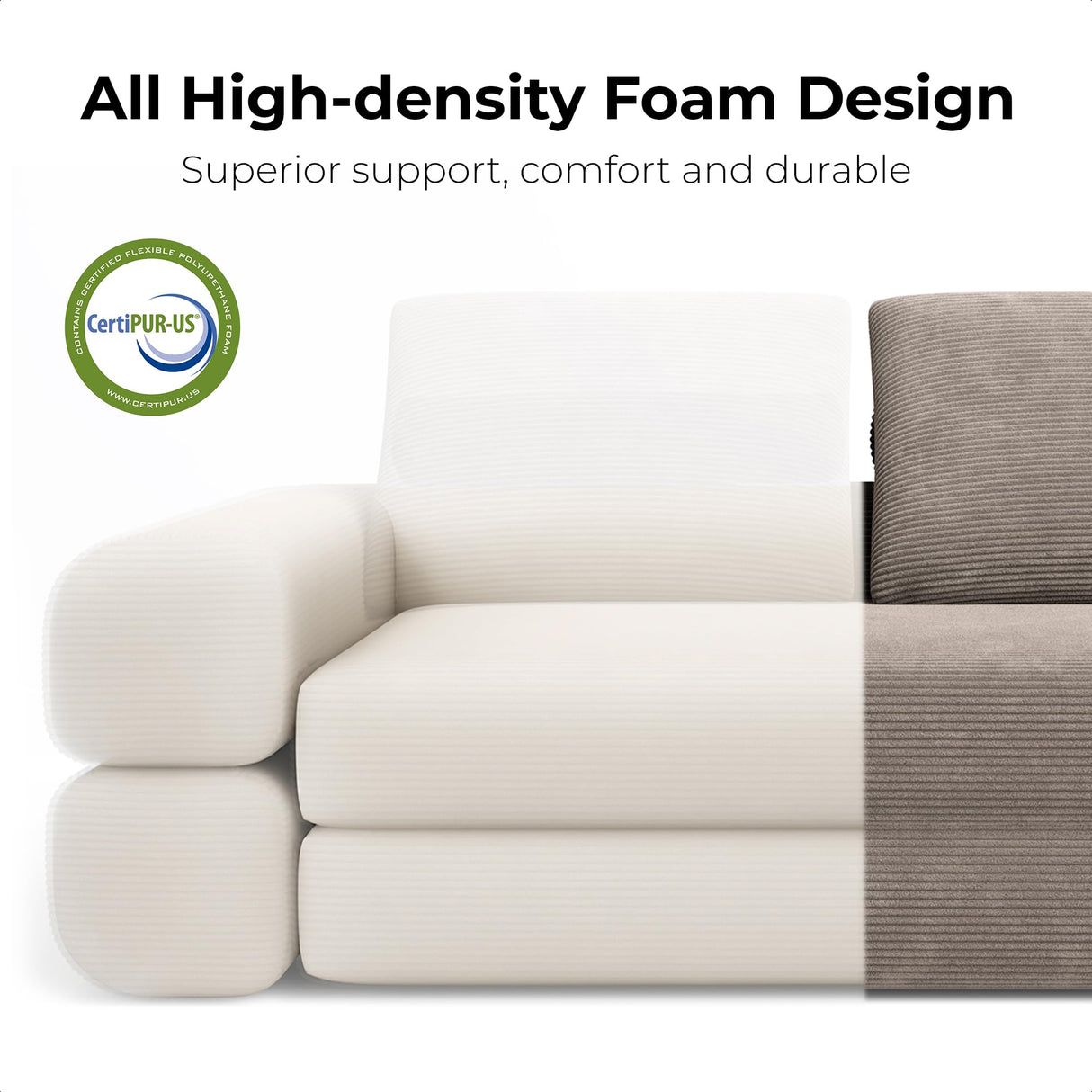 LIKIMIO Convertible Sleeper Sofa Bed Floor Sofa 3-in-1 No Assembly, Foldable Mattress with Corduroy Upholstery Light Brown, Lounge Loveseat Couch for Living Room Studio Guest Room LIKIMIO