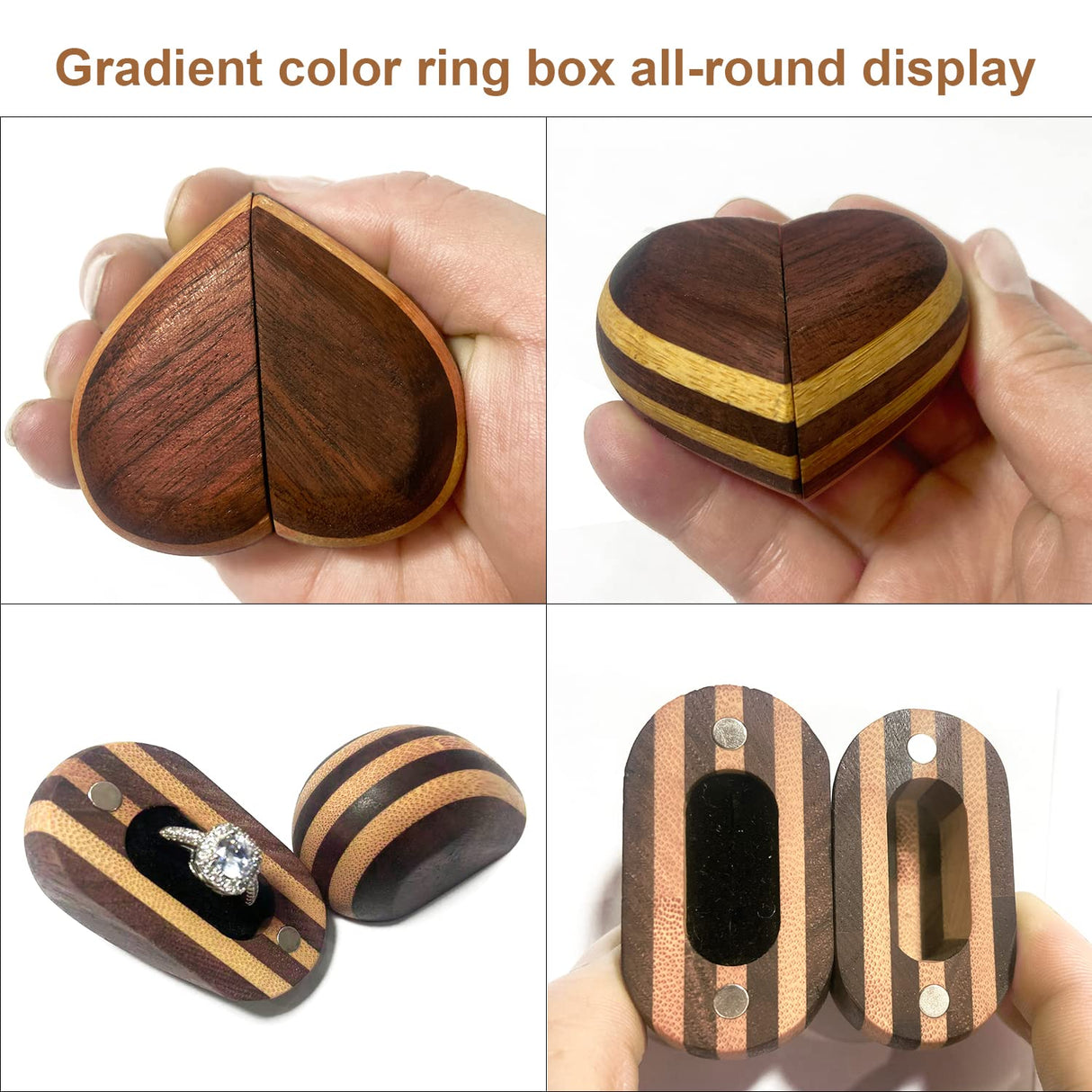 muchly Heart Shaped Wedding Ring Box for Proposal-Handmade Wood Engagement Ring Box-Rustic bearer box-Vintage ring box for wedding(Black and yellow)… muchly