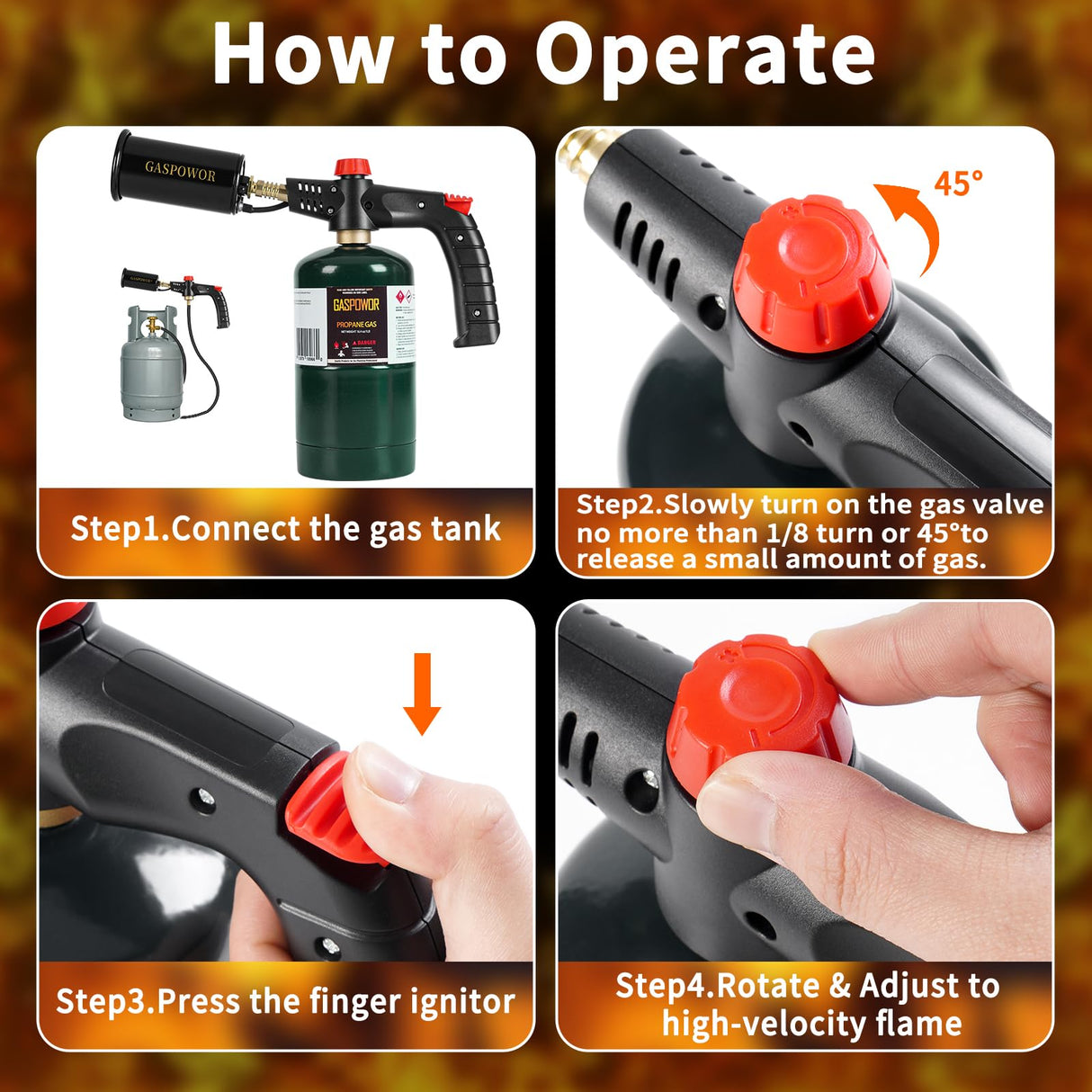 POWERFUL Grill Torch Charcoal Torch Lighter, Campfire Starter,Sous Vide,Kitchen torch,Grill & Cooking Propane Torch included a Meat Thermometer Kit for Charcoal Starter, BBQ Searing(Fuel Not Included) GASPOWOR