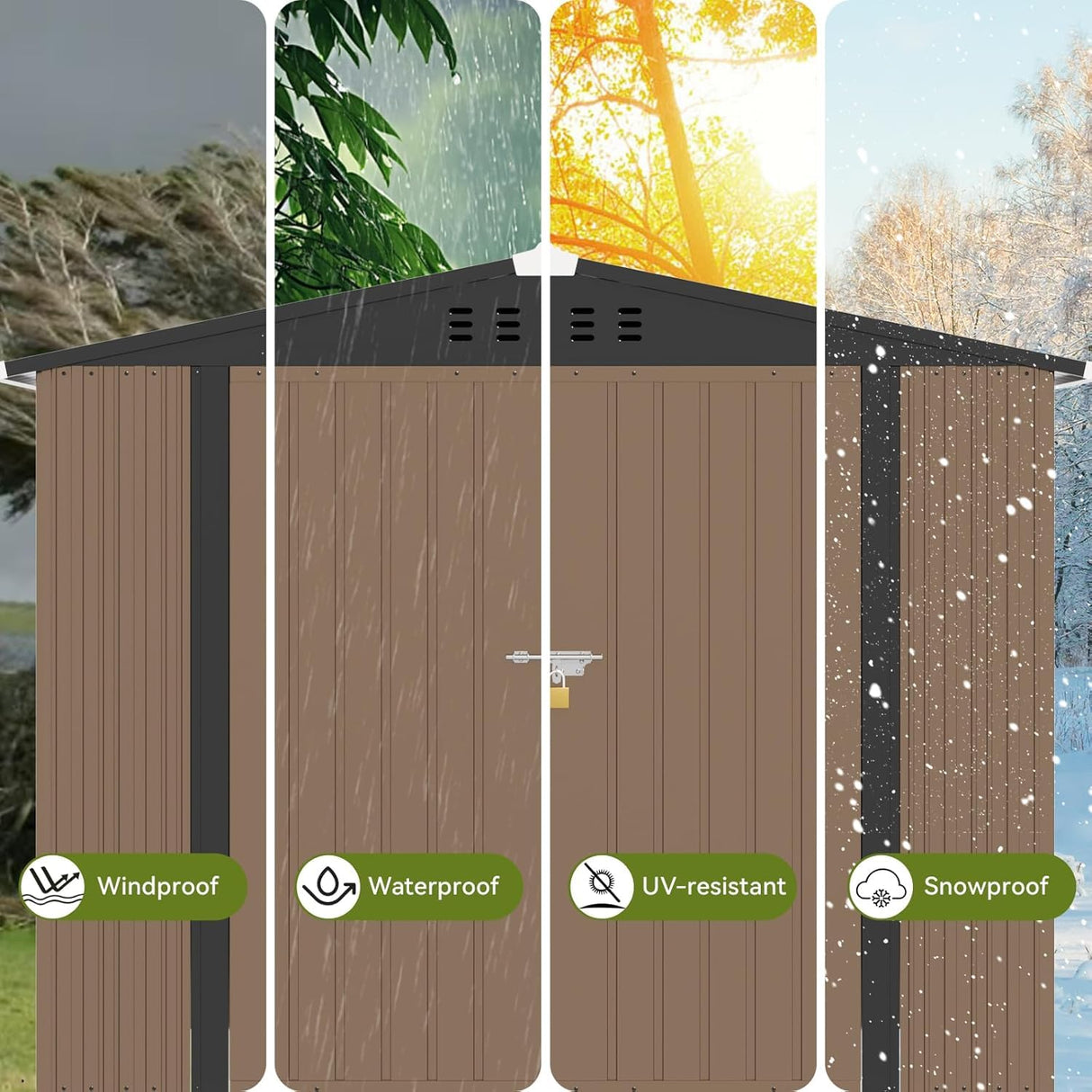 COMHOMA Shed Outdoor Storage Shed Metal,Lockable Doors Tool Sheds with Sloping Roof,Steel Garden Shed with Air Vent for Backyard,Patio,Lawn,Poolside (Brown, 8'*6') COMHOMA