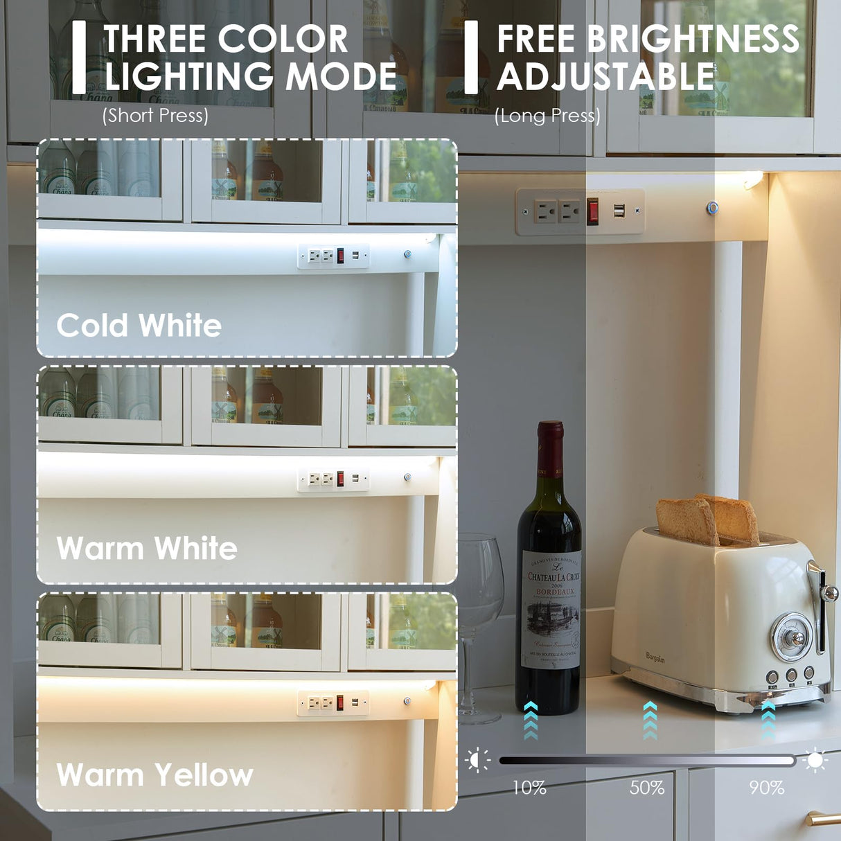 JanflyHome Kitchen Pantry Storage Cabinet with Power Outlet & Light, 73'' Freestanding Hutch Cabinet with Glass Door & Microwave Stand, Tall Cabinet for Dining Room, Adjustable Shelves, White… JanflyHome