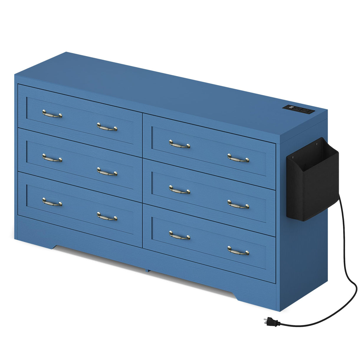 YITAHOME 6 Drawers TV Stand for 65 inches with Power Outlets -Chest of Drawers Dresser with Side Organizer Bag Entertainment Center TV Console, Blue YITAHOME