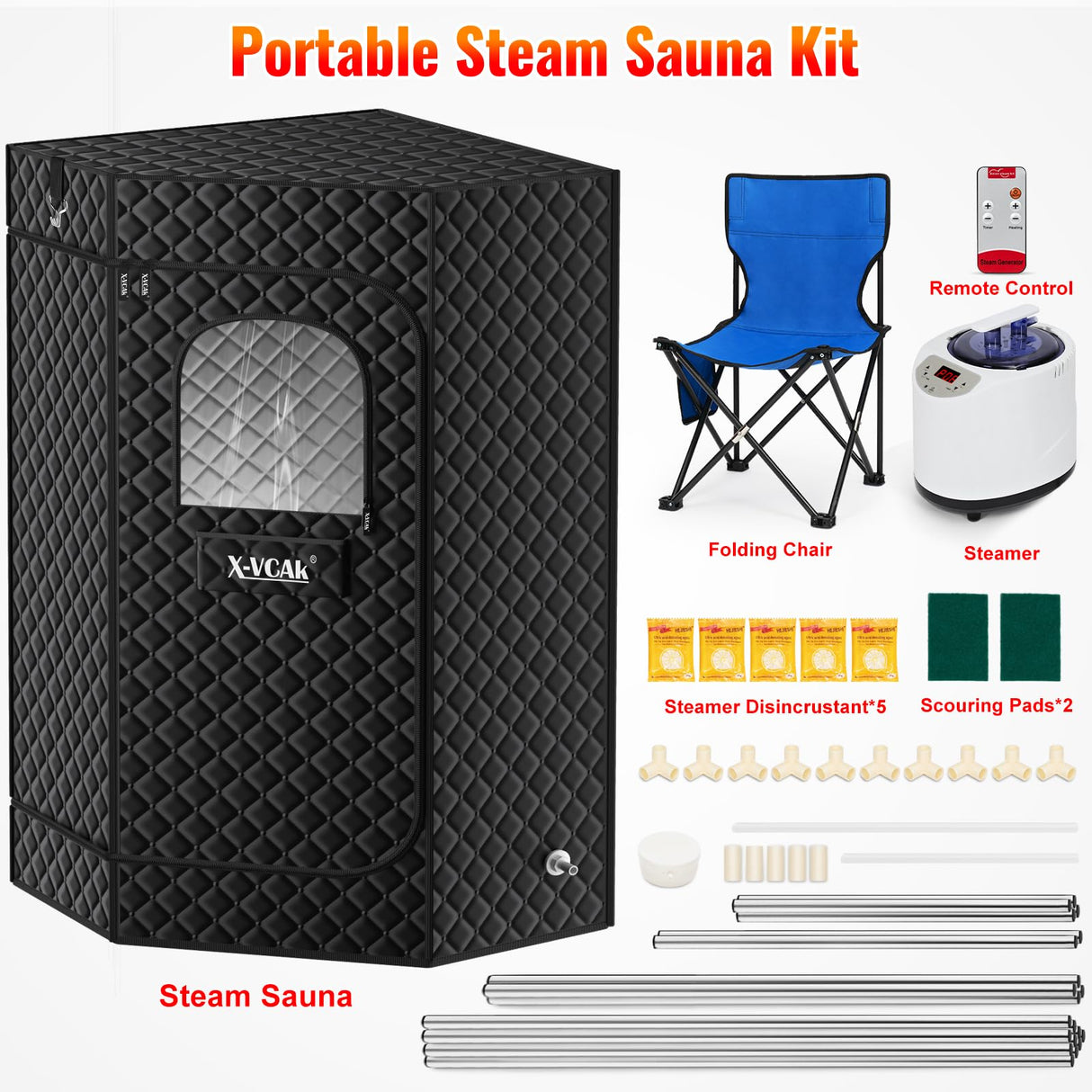 X-Vcak Extra Large Sauna Box, Steam Sauna, Portable Sauna for Home, Sauna Tent with 3L Steamer, Folding Chair and Remote Control, 9 Levels X-Vcak