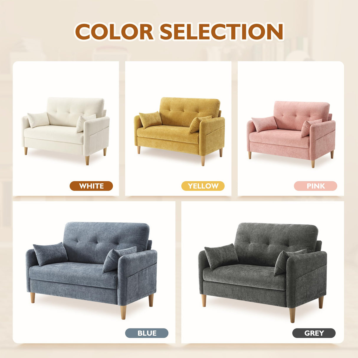 Urhanherry 47" Small Sofa Couch for Bedroom, Soft Chenille loveseat Mini Couch with Throw Pillow and Removable Cushion Cover for Small Spaces, Living Room, Apartment, Dorm, Office(Dark Grey) Urhanherry