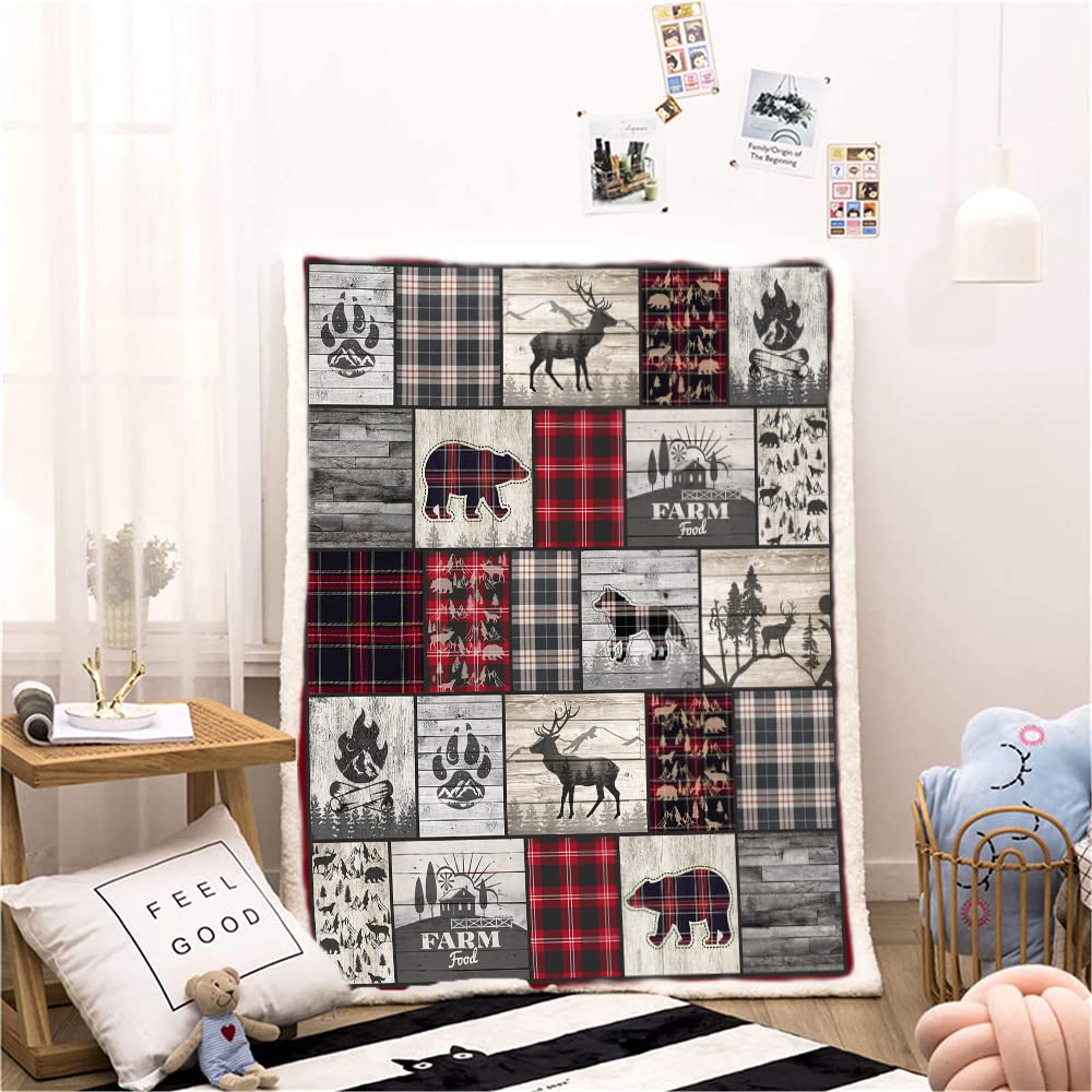 Belperan Wolf Bear and Deer Throw Blanket Rustic Cabin Decor Woodland Blanket Plaid Christmas Blanket Gifts for Women Southwestern Farmhouse Decor for Couch Bed Livingroom Belperan