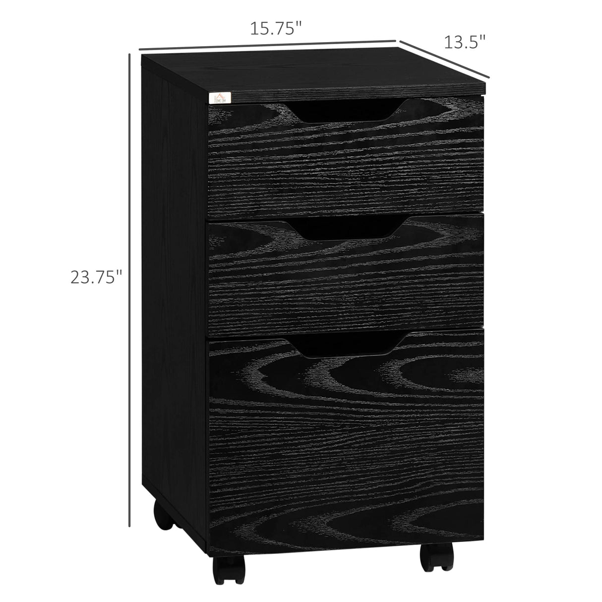 HOMCOM 3 Drawer Mobile File Cabinet, Rolling Printer Stand, Vertical Filing Cabinet, Black Wood Grain HOMCOM