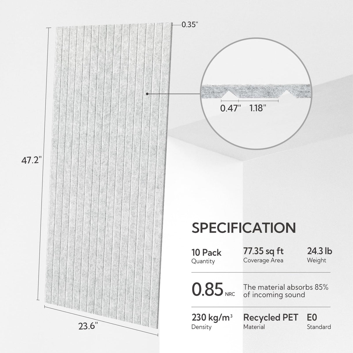 Olanglab Acoustic Wall Panels 10 Pack, 48 x 24 per Acoustic Panels Sound Absorbing, Decorative Sound Panels for Home Studio and Office, Silver Gray Olanglab