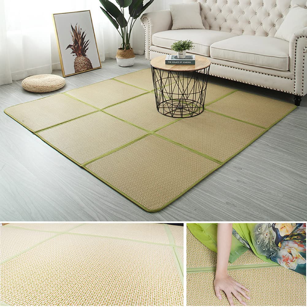 Nisorpa 71'' x 71'' Japanese Tatami Mat Igusa Tatami Mattress 0.47'' Thick Japanese Floor Mattress Rattan Non-Slip Breathable Memory Foam Area Rug Tatami Rug Mat Bedroom Sleeping Crawling Mat, Green Nisorpa