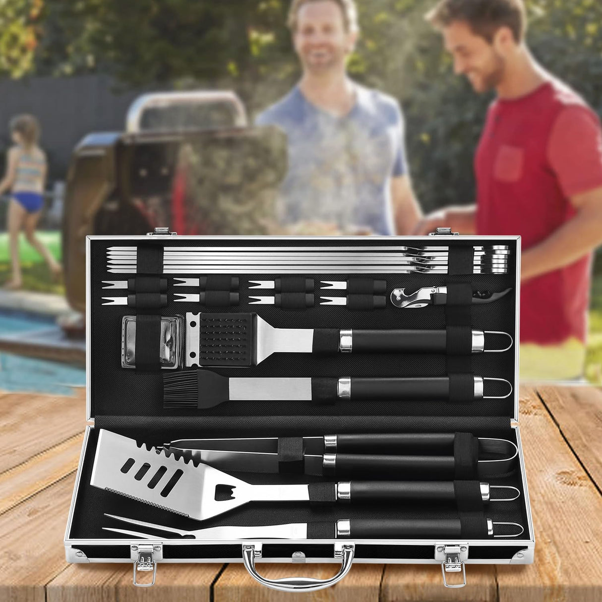 Grilljoy BBQ Accessories Grill Tools Set - 22PCS Stainless Steel Barbecue Grill Accessories for Outdoor Grill with Black Aluminum Case - Grilling Gifts for Men Dad -Grill Tools Kit grilljoy