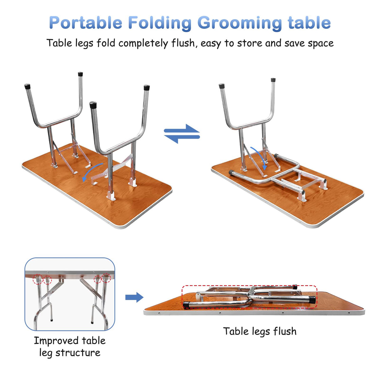 APRILSOUL 42 Inch Pet Grooming Table for Medium Dogs,Adjustable Height,Foldable,Anti-Slip Surface,with Arms, Nooses, Mesh Tray APRILSOUL