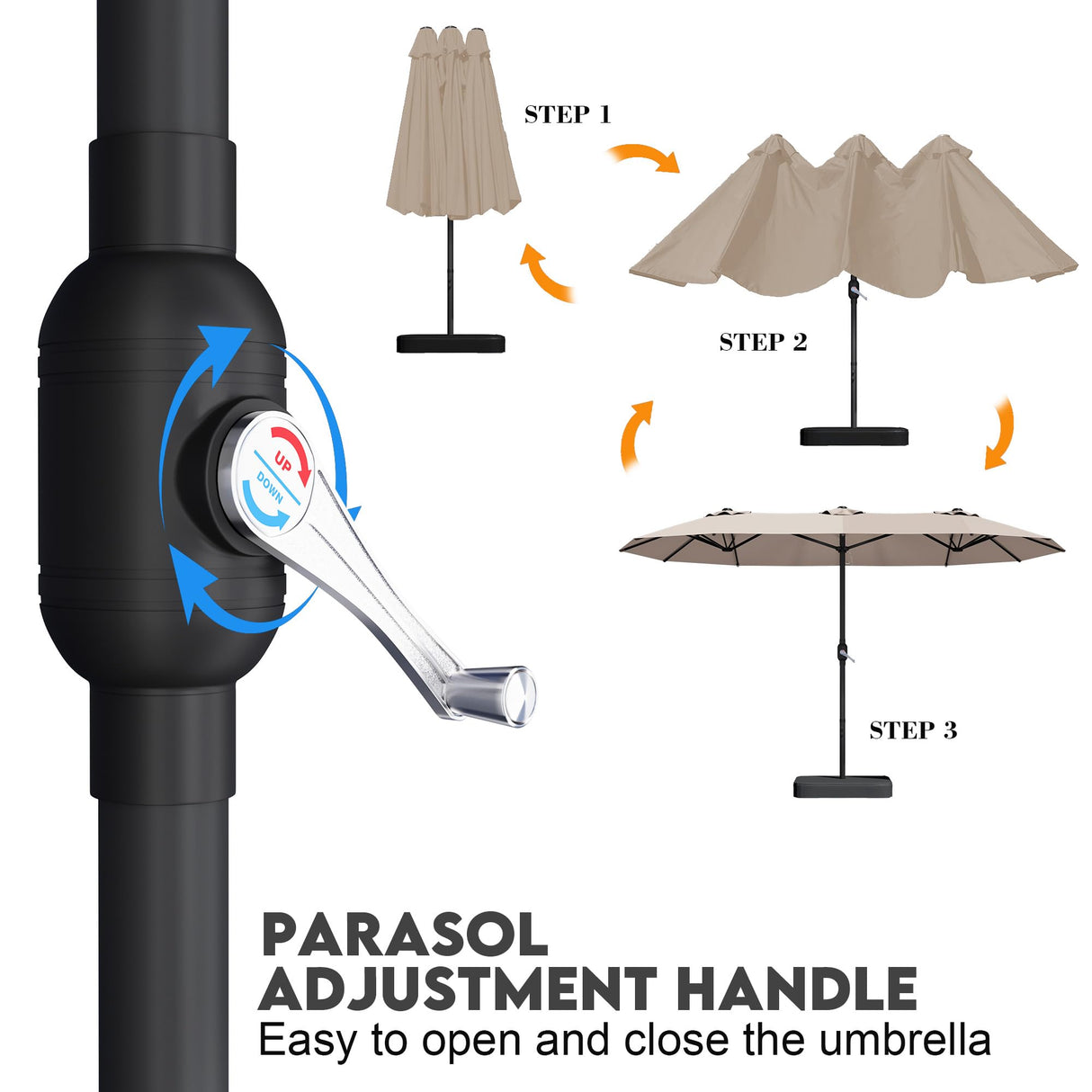 DomeShade 15ft Patio Umbrella with Base,Large Outdoor Double-Sided Rectangle Umbrella with Crank Handle, Market Umbrella for Poolside Garden Deck Backyard Beach Pools, Beige DomeShade