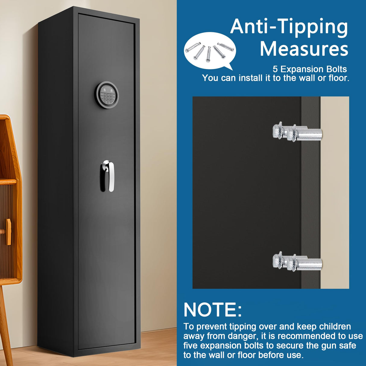 Emasme 5 Gun Safes for Home Rifle and Pistols, Rifle Gun Safe with a Storage Box, Shotgun Safe Without Assembly Required Gun Safe Quick Access, Gun Cabinet with Removable Shelf, Dual Alarm System Emasme