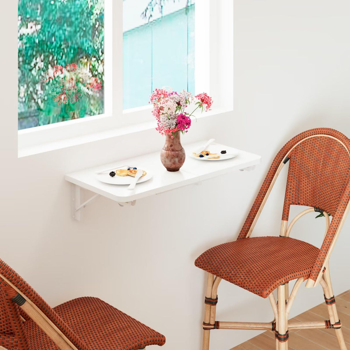 TEAMIX Wall Mounted Desk, White Folding Desk for Small Spaces Floating Shelf Organizer with Heavy-Duty Brackets for Home Office TEAMIX