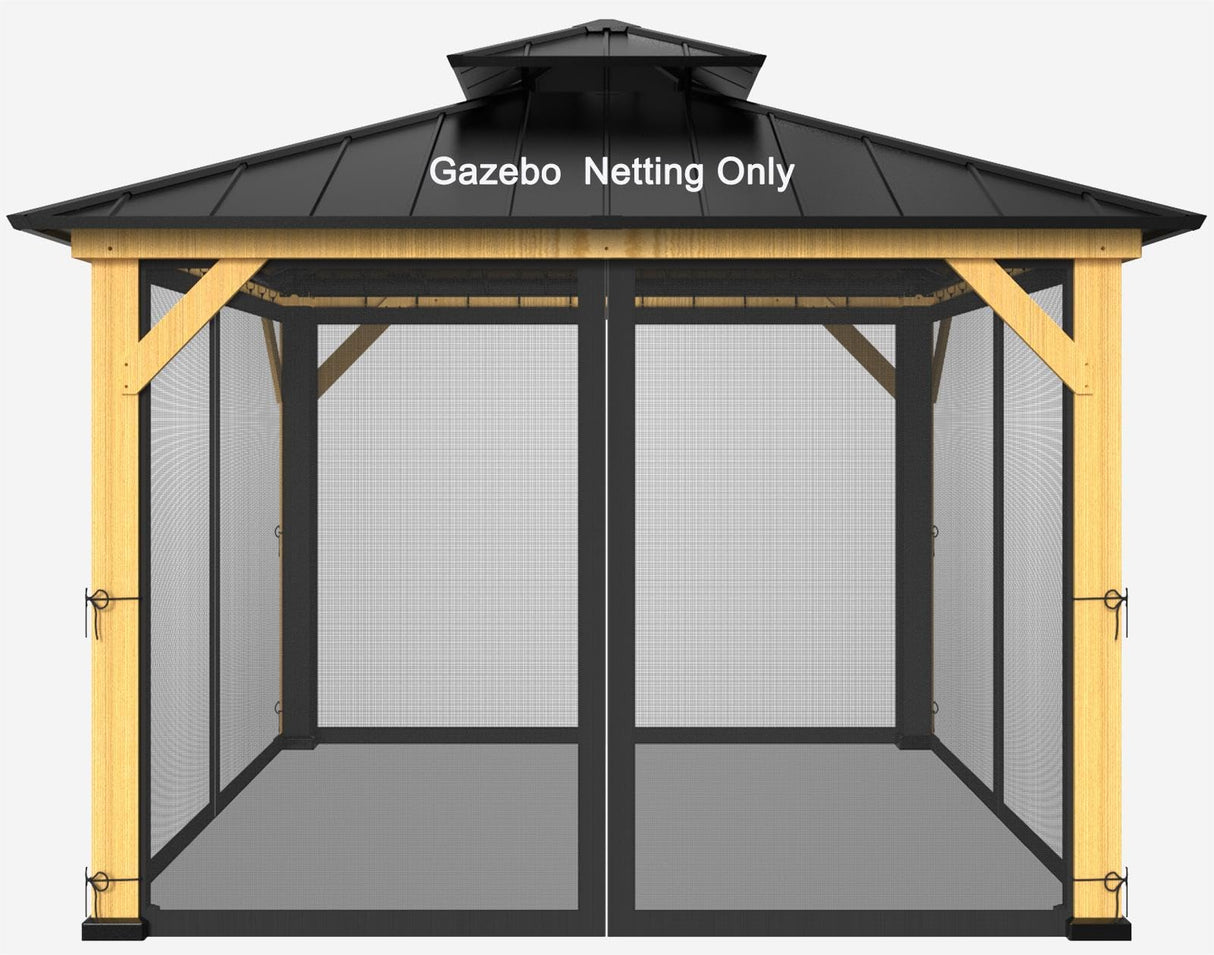 12-ft x 12-ft Gazebo Netting,Gazebo Replacement Mosquito Netting,Universal 4-Panel Mesh Screen Walls with Zippers(Only Netting)-Black Zupoquk