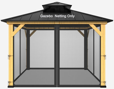 12-ft x 12-ft Gazebo Netting,Gazebo Replacement Mosquito Netting,Universal 4-Panel Mesh Screen Walls with Zippers(Only Netting)-Black