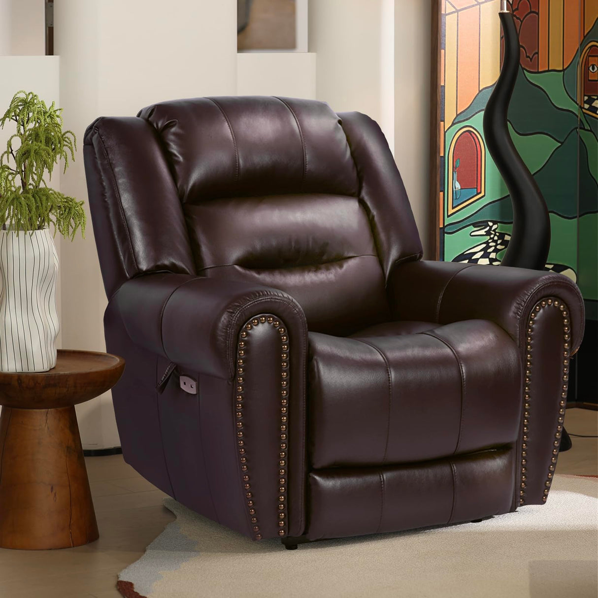 EONIX Classic Dual Motor Power Lift Recliner Chair for Elderly, 400lbs Heavy Duty Breathable Faux Leather Recliner with Heat and Massage, Lay Flat Lift Chair Recliner for Adults, SLRY005, Dark Brown EONIX