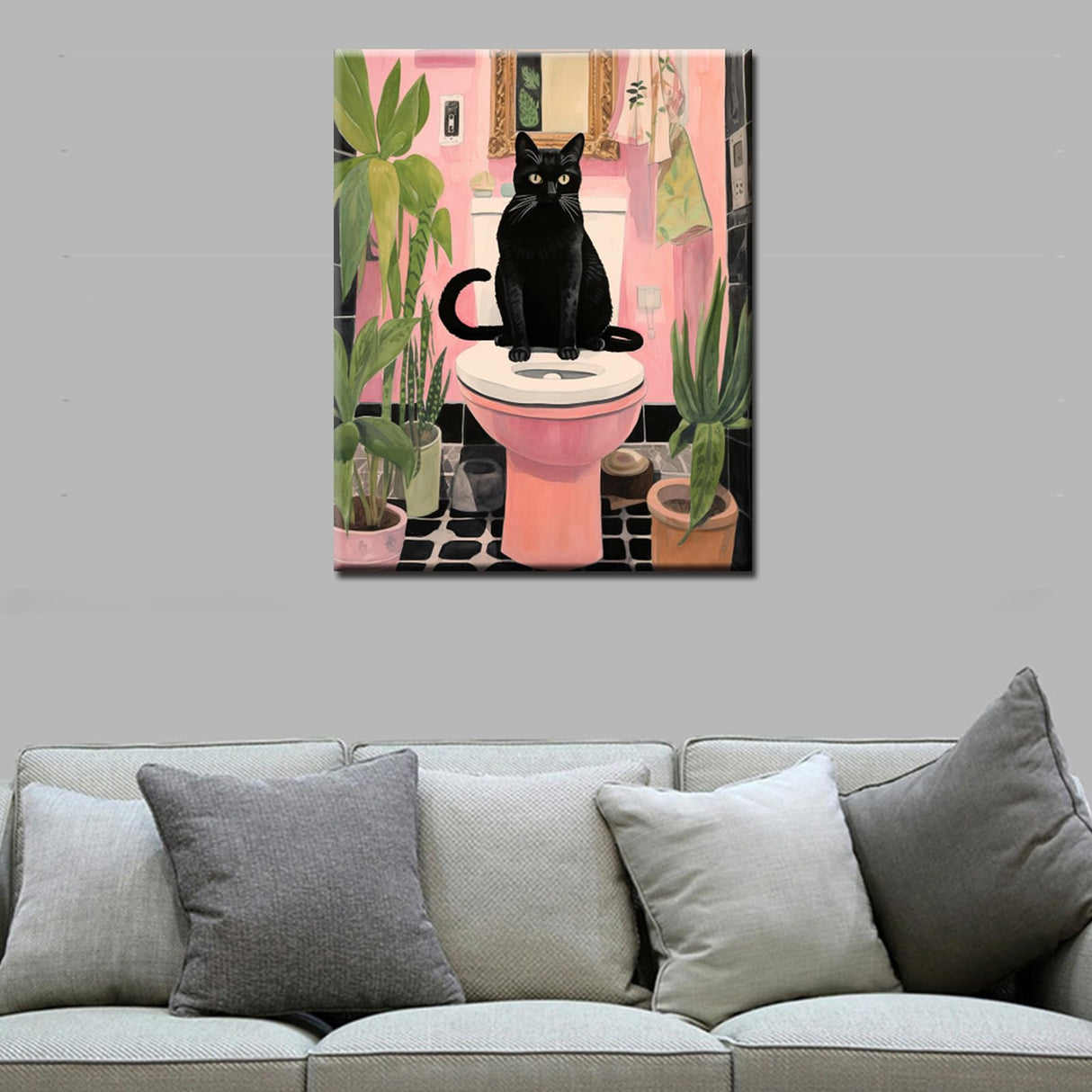 Black Cat Sit on Toilet Oil Painting Paint by Number Kits 16 x 20 inch Canvas Abstract Botanical Pink Green DIY Painting for Kids Students Adults Beginner with Brushes Acrylic Pigment(without Frame) Tucocoo