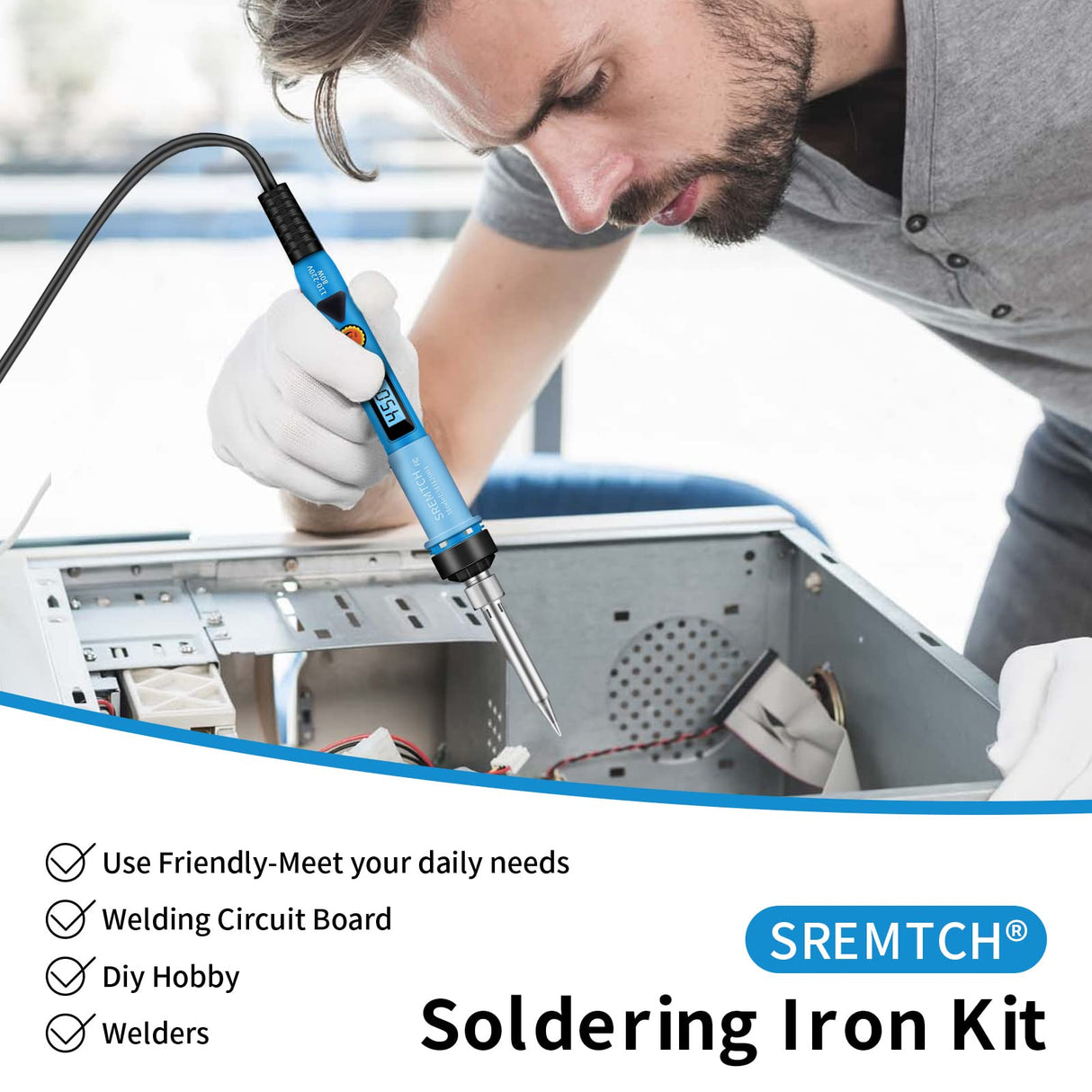 Electronics Soldering Iron Kit - 80W Digital LCD Solder Gun with ON/OFF Switch Adjustable Temperature Controlled and Fast Heating Thermostatic Design Welding Tools for DIY Welding Circuit Board… SREMTCH