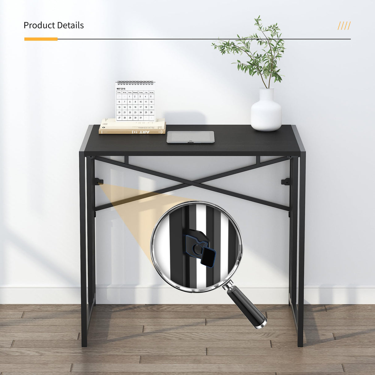 Lutown-Teen Small Folding Computer Desk 32 inch, Writing Gaming Computer Desk for Small Spaces, No Assembly Required Small Office Desk, Black Lutown-Teen