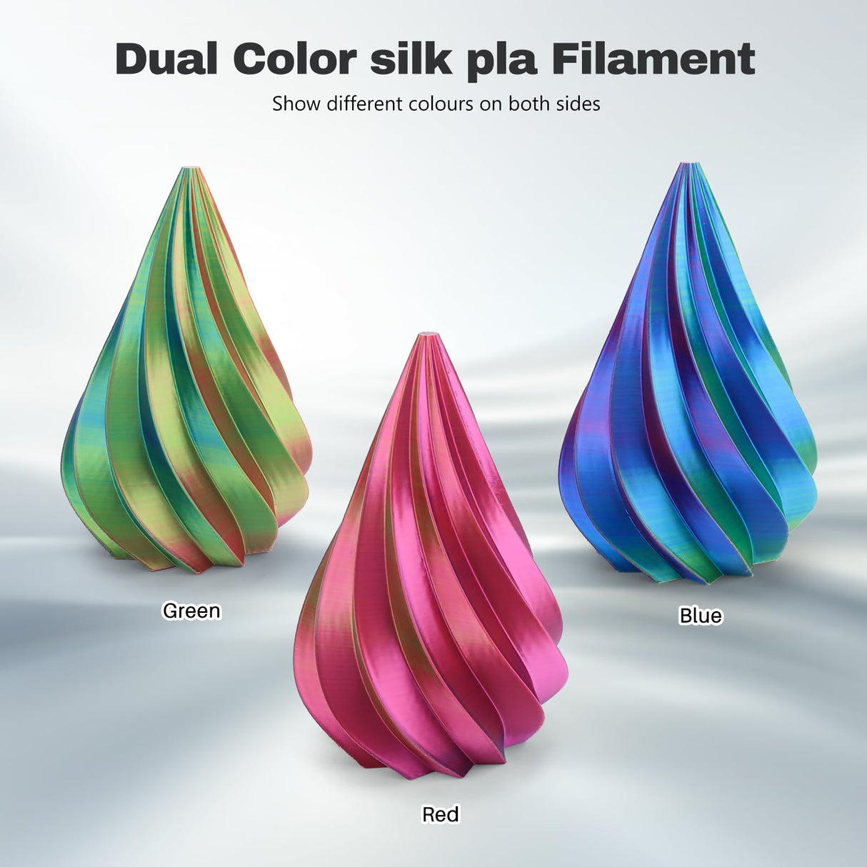 3DHoJor Silk PLA Filament 1.75mm Red Green Blue Triple Color PLA 3D Printer Filament 3 in 1 Coextrusion 1KG Spool(2.2lbs) 3D Printing Filament Dimensional Accuracy +/- 0.03mm 3DHoJor