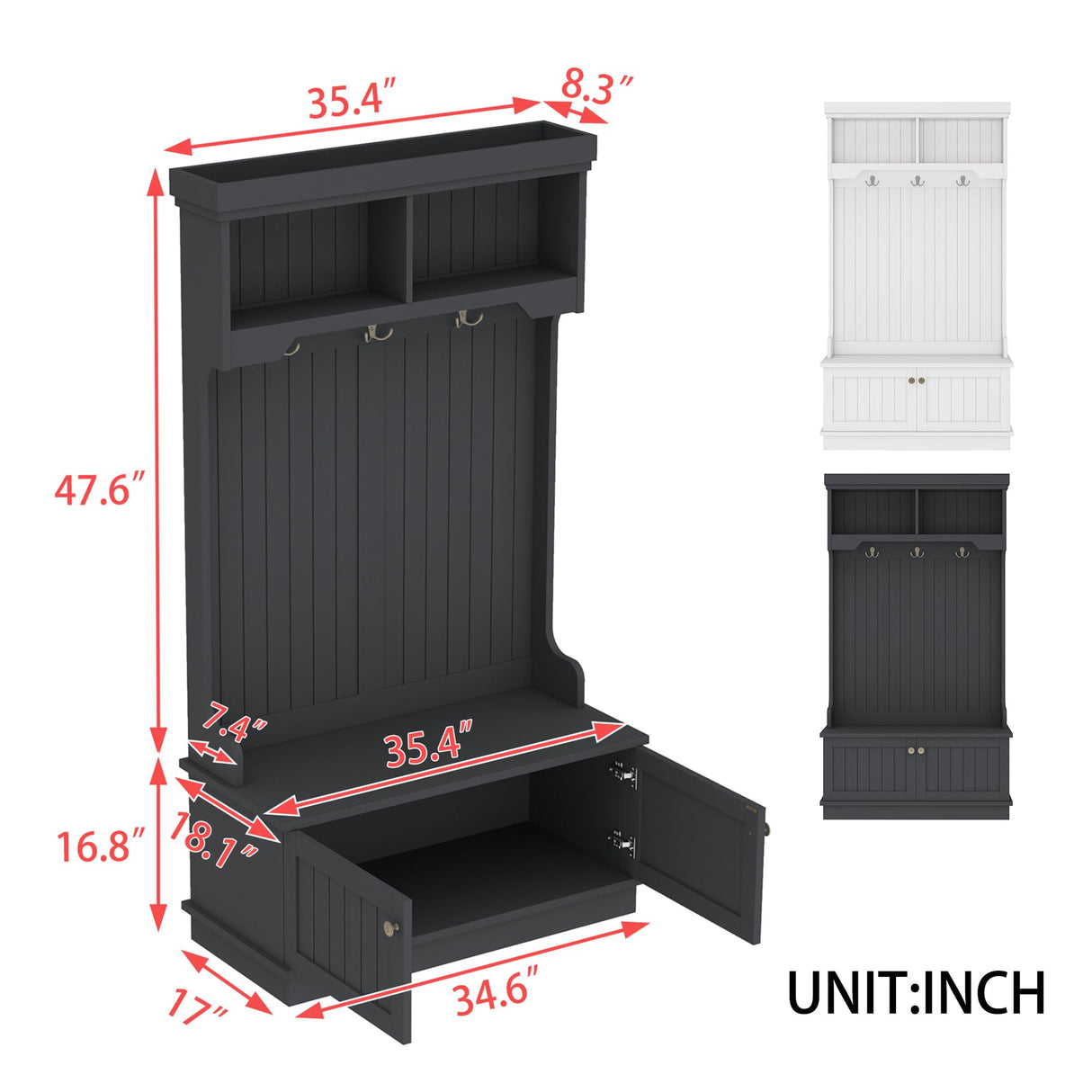 HIUU Farmhouse Hall Tree with Bench and Shoe Storage,Garage Lockers with Benches,Mud Room Bench with Storage and Seating(Black) HIUU