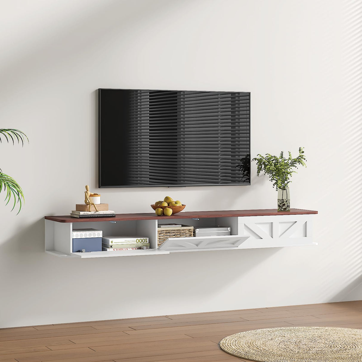 HedoAjim Floating TV Stand for 55 65 70 inch TV, Entertainment Center Media TV Console Shelf and Storage Drawers for Wall for Living Room Bedroom (White) HedoAjim